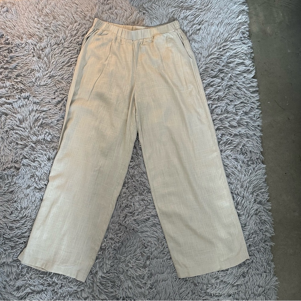 Size M JM Collection cream linen wide leg trousers with elastic waistband